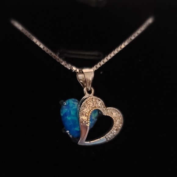 Silver heart crystal and blue necklace